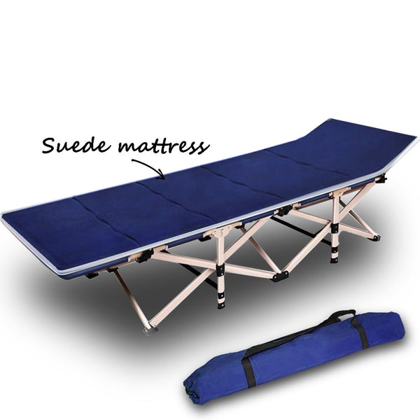Bargene Camping Stretcher Single Foldable Folding Bed Mattress Recliner Navy Camping Furniture