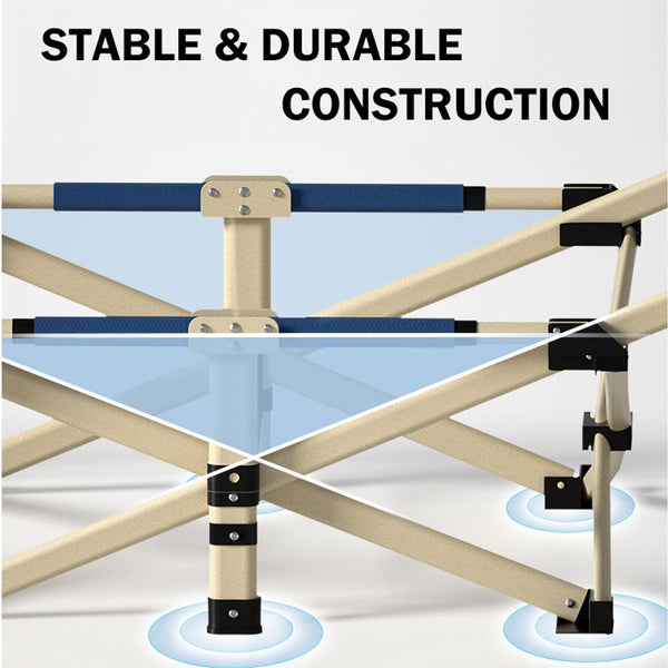 Bargene Camping Stretcher Single Foldable Folding Bed Mattress Recliner Navy Camping Furniture