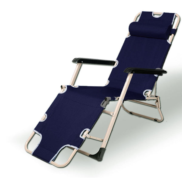 Reclining Sun Beach Deck Lounge Chair Outdoor Folding Camping Fishing Arm Rest Navy Beach Chairs