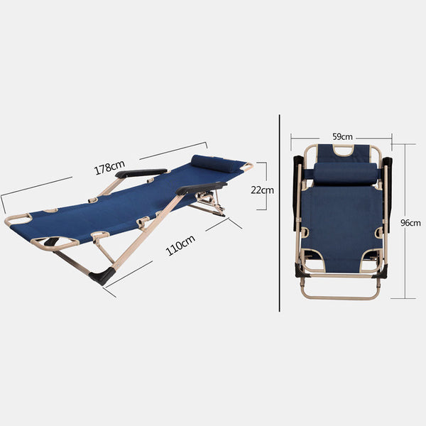 Reclining Sun Beach Deck Lounge Chair Outdoor Folding Camping Fishing Arm Rest Navy Beach Chairs