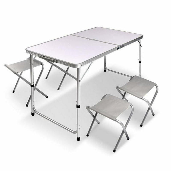 Folding Picnic Camping Set Bbq Party Aluminium Table 4 Foldable Chairs Camping Furniture