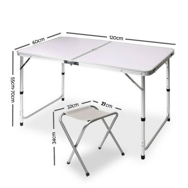 Folding Picnic Camping Set Bbq Party Aluminium Table 4 Foldable Chairs Camping Furniture