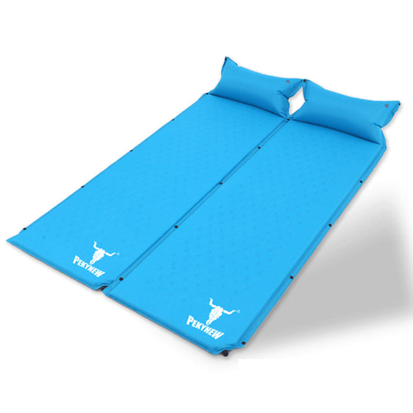 Double Air Bed Self Inflating Mattress Sleeping Camping Hiking Joinable Blue Inflatable Mattresses & Airbeds