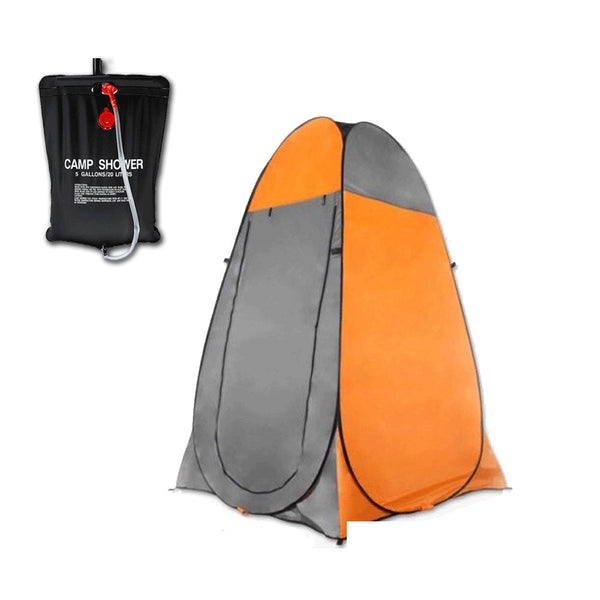 Pop Up Portable Privacy Shower Room Tent &20L Outdoor Camping Water Bag Camp Set Orange Tents