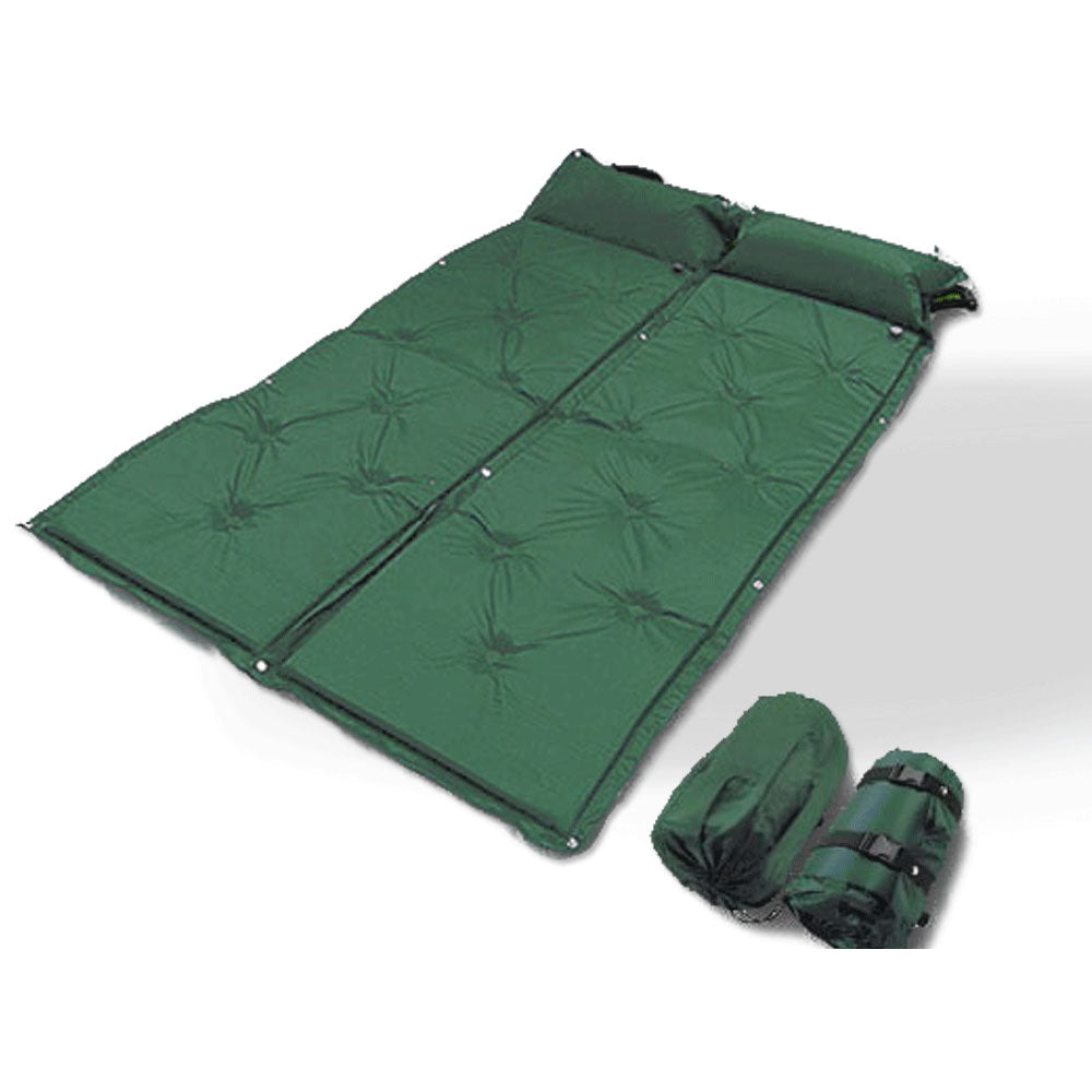 Double Self Inflating Mattress Camping Hiking Airbed Camp Mat Sleeping Pillow W/ Bag Green Sleeping Mats