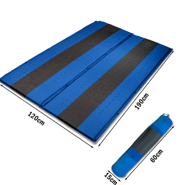 Double Self Inflating Mattress Sleeping Air Bed Camping Hiking Joinable Blue Sleeping Mats