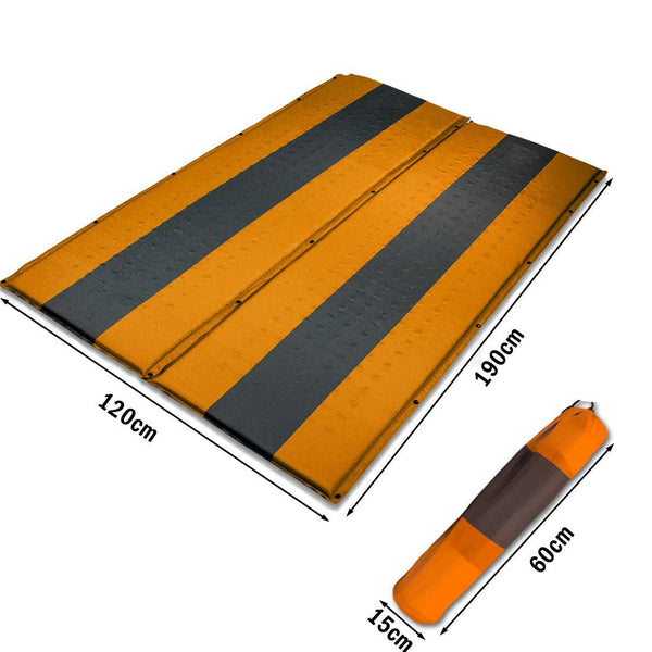 Double Self Inflating Mattress Sleeping Mat Air Bed Camping Hiking Joinable Orange Sleeping Mats