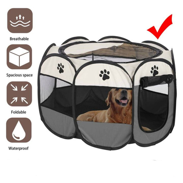 Bargene 8 Panel Pet Dog Cat Crate Play Pen Bags Kennel Portable Tent Playpen Puppy Cage Medium Grey Fences & Pens