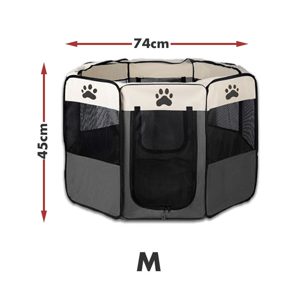 Bargene 8 Panel Pet Dog Cat Crate Play Pen Bags Kennel Portable Tent Playpen Puppy Cage Medium Grey Fences & Pens