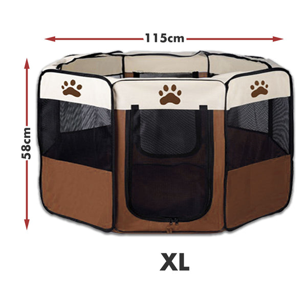 Bargene 8 Panel Pet Dog Cat Crate Play Pen Bags Kennel Portable Tent Playpen Puppy Cage Extra Large Brown Fences & Pens