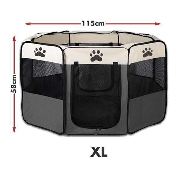 Bargene 8 Panel Pet Dog Cat Crate Play Pen Bags Kennel Portable Tent Playpen Puppy Cage Extra Large Grey Fences & Pens