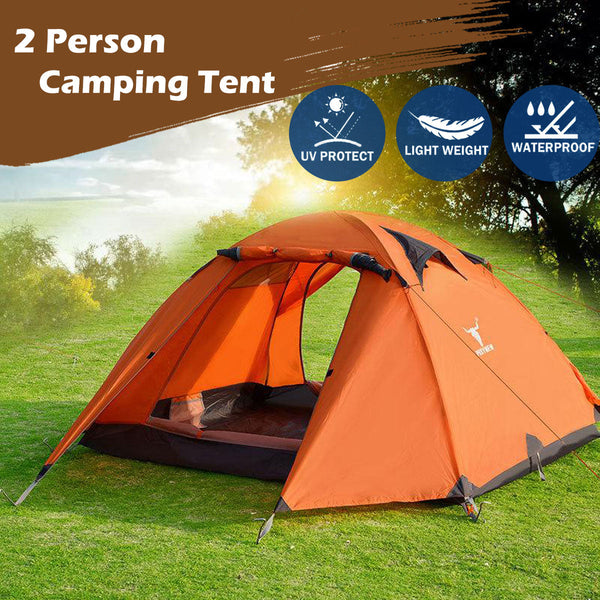 2 Person Outdoor Lightweight Cycling Hiking Backpacking Camping Waterproof Tent Orange Tents