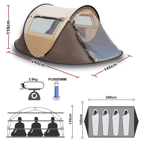 Waterproof Instant Up Beach Camping Tent 3 Person Pop Up Tents Family Hiking Dome Play Tents