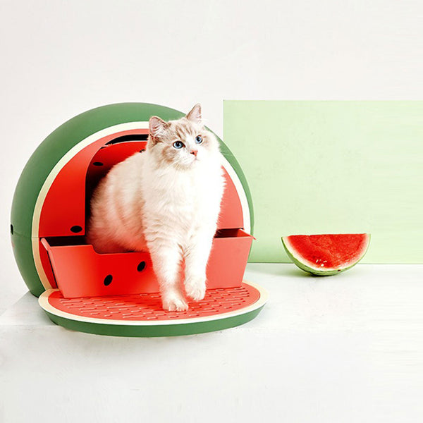 Vetreska Fruity Portable Cat Kitty Toilet Litter Box Tray House Lid Scoop Set Watermelon Cat Litter
