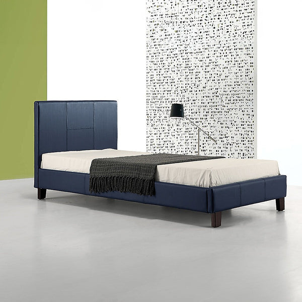 Palermo Single Pu Leather Bed Frame Blue Single Bed Frames