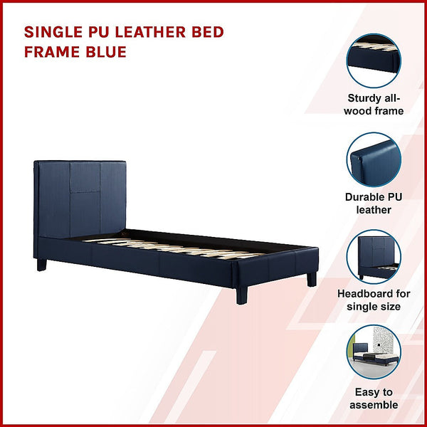 Palermo Single Pu Leather Bed Frame Blue Single Bed Frames