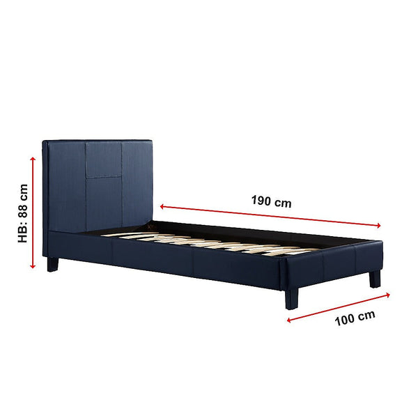 Palermo Single Pu Leather Bed Frame Blue Single Bed Frames
