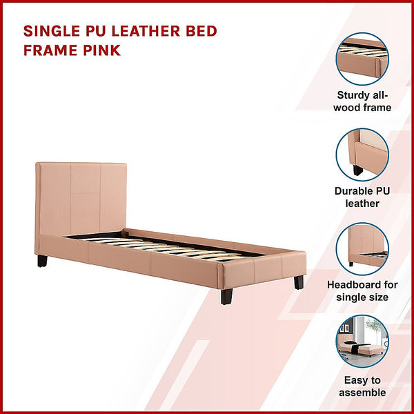 Palermo Single Pu Leather Bed Frame Pink Single Bed Frames