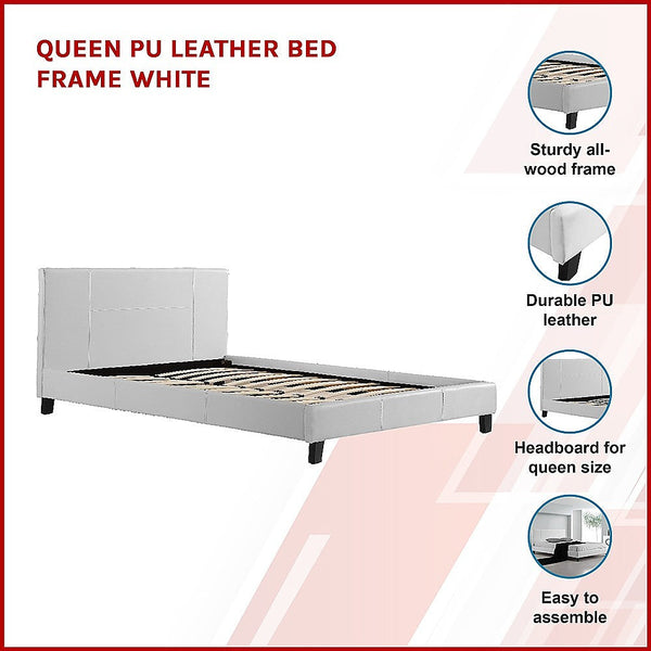 Palermo Queen Pu Leather Bed Frame White Queen Bed Frames