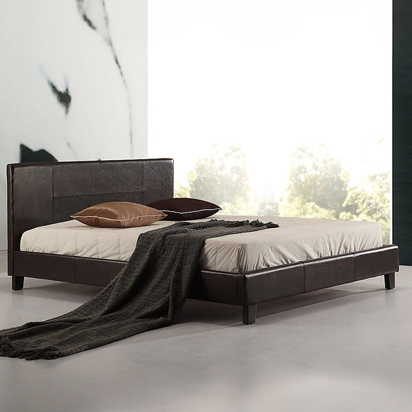 Palermo Queen Pu Leather Bed Frame Brown Queen Bed Frames