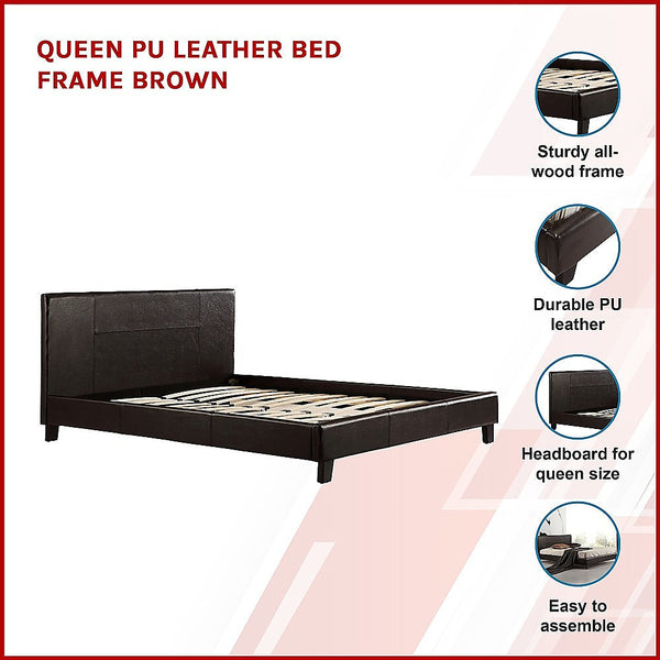Palermo Queen Pu Leather Bed Frame Brown Queen Bed Frames