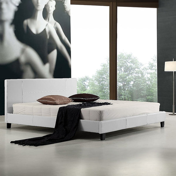 Palermo King Pu Leather Bed Frame White King Bed Frames