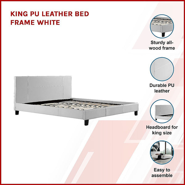 Palermo King Pu Leather Bed Frame White King Bed Frames