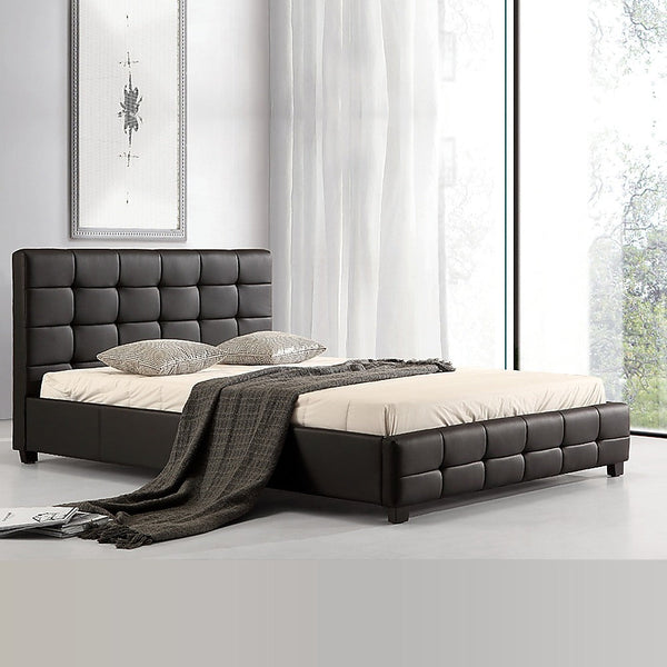 Palermo Queen Pu Leather Deluxe Bed Frame Black Queen Bed Frames
