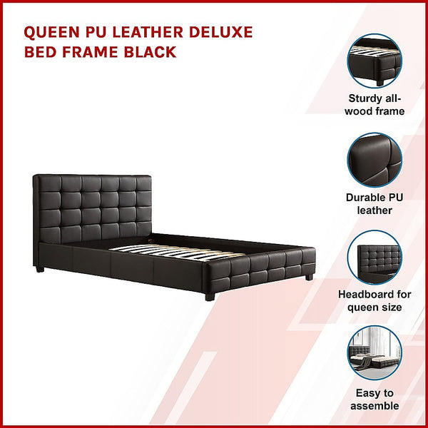 Palermo Queen Pu Leather Deluxe Bed Frame Black Queen Bed Frames