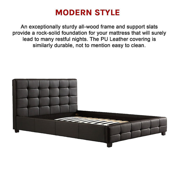 Palermo Queen Pu Leather Deluxe Bed Frame Black Queen Bed Frames