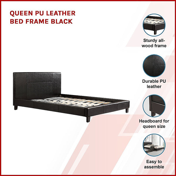 Palermo Queen Pu Leather Bed Frame Black Queen Bed Frames
