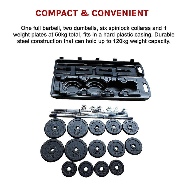 Weight Set Barbell Dumbell Bell Gym 50Kg Plate Dumbbells