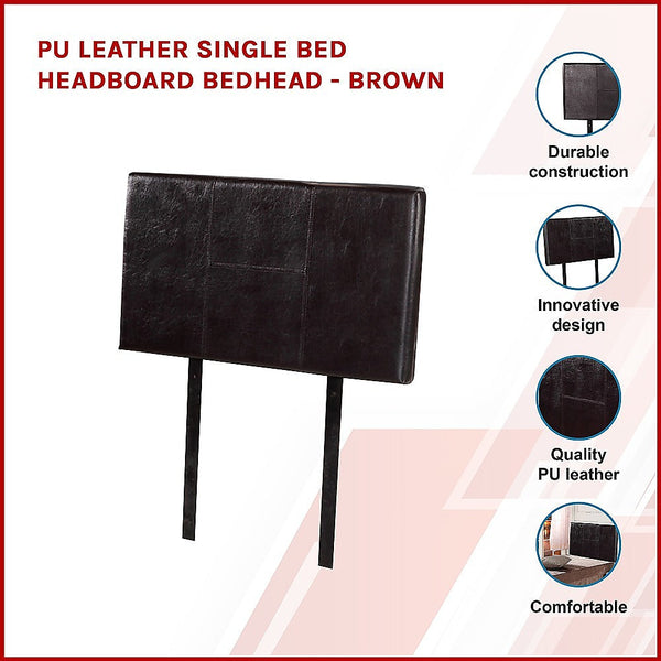 Palermo Pu Leather Single Bed Headboard Bedhead Brown Headboards & Footboards