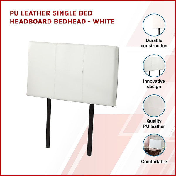 Palermo Pu Leather Single Bed Headboard Bedhead White Headboards & Footboards