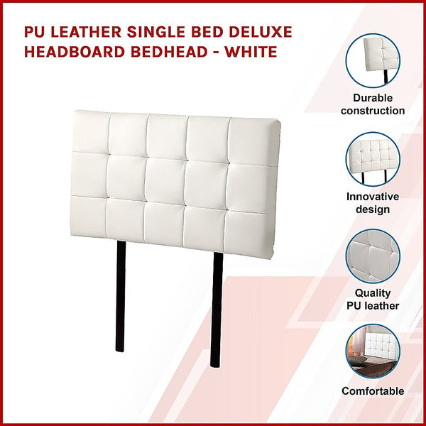 Palermo Pu Leather Single Bed Deluxe Headboard Bedhead White Headboards & Footboards