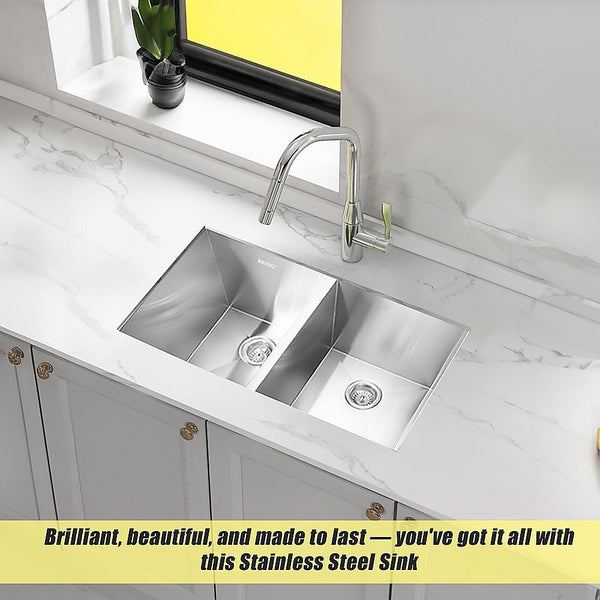 Brienz 820X457mm Handmade Stainless Steel Undermount / Topmount Kitchen Laundry Sink With Waste Kitchen Sinks