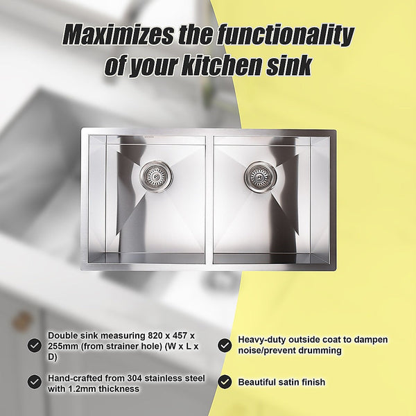 Brienz 820X457mm Handmade Stainless Steel Undermount / Topmount Kitchen Laundry Sink With Waste Kitchen Sinks