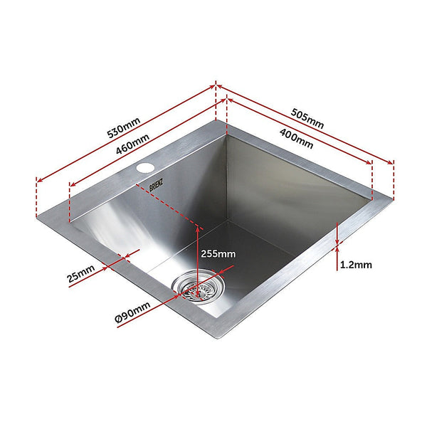 530X505mm Handmade Stainless Steel Topmount Kitchen Laundry Sink With Waste Kitchen Sinks