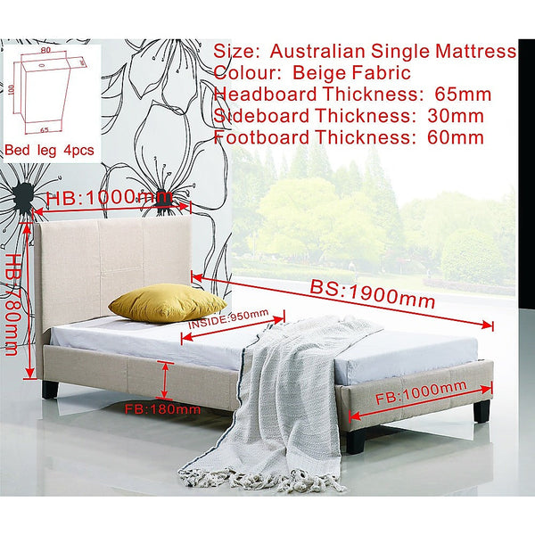 Single Linen Fabric Bed Frame Beige Single Bed Frames