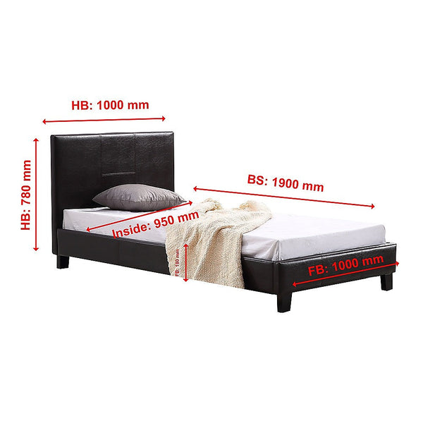 Palermo Single Pu Leather Bed Frame Brown Single Bed Frames