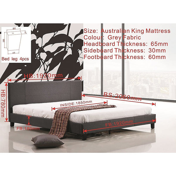 Palermo King Linen Fabric Bed Frame Grey King Bed Frames