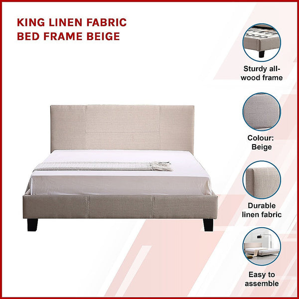 Palermo King Linen Fabric Bed Frame Beige King Bed Frames