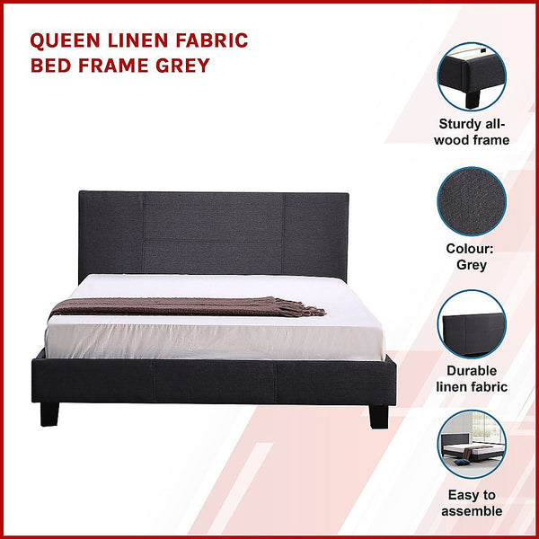 Palermo Queen Linen Fabric Bed Frame Grey Queen Bed Frames