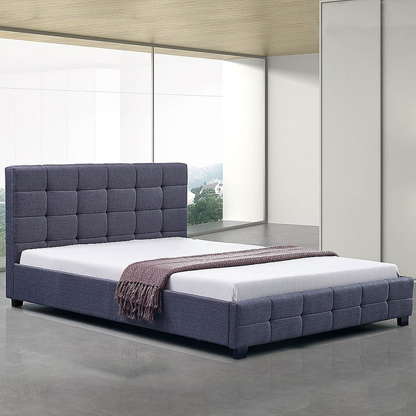 Palermo Linen Fabric Double Deluxe Bed Frame Grey Double Bed Frames