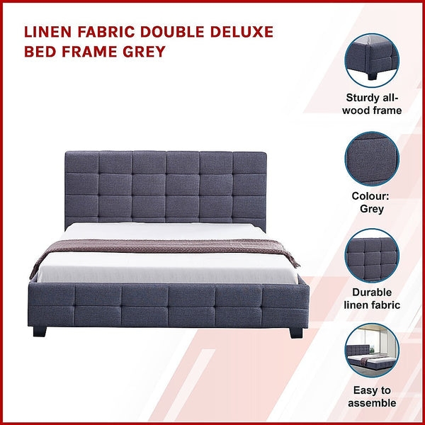 Palermo Linen Fabric Double Deluxe Bed Frame Grey Double Bed Frames
