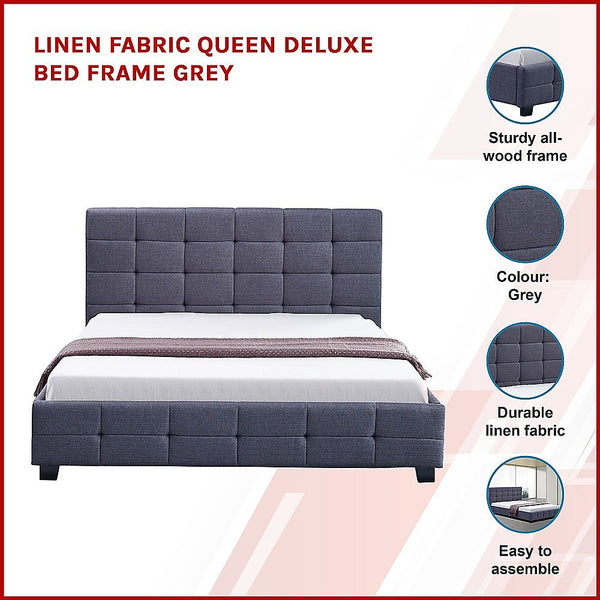 Palermo Linen Fabric Queen Deluxe Bed Frame Grey Queen Bed Frames