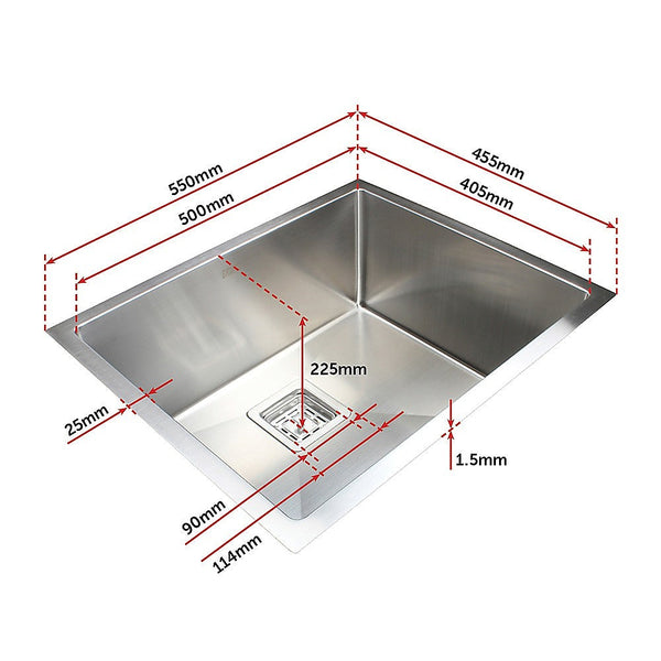 Brienz 550X455mm Handmade 1.5Mm Stainless Steel Undermount Topmount Kitchen Sink With Square Waste Kitchen Sinks