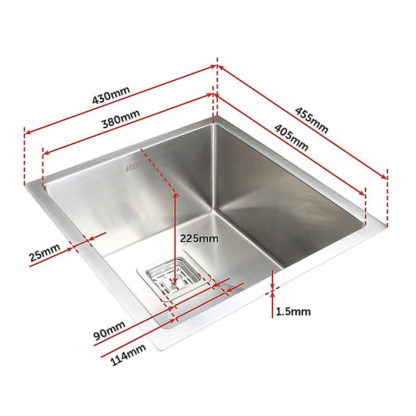 Brienz 430X455mm Handmade 1.5Mm Stainless Steel Undermount / Topmount Kitchen Sink With Square Waste Kitchen Sinks