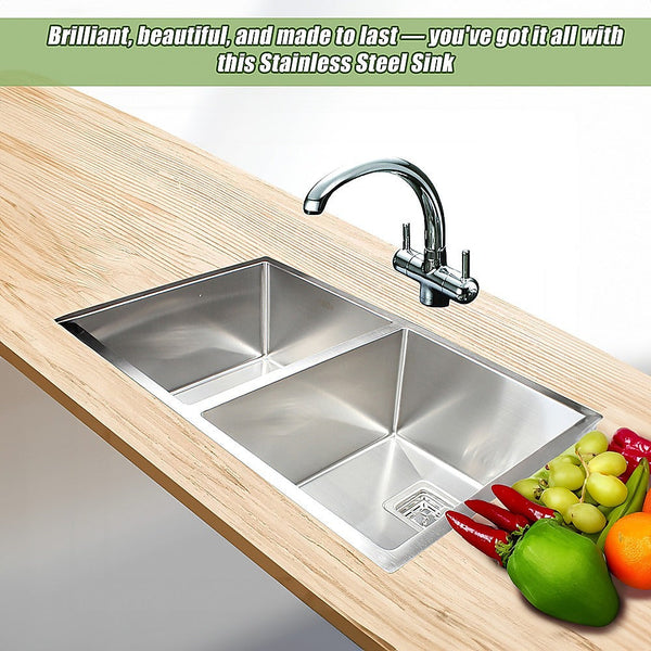 Brienz 835X505mm Handmade 1.5Mm Stainless Steel Undermount / Topmount Kitchen Sink With Square Waste Kitchen Sinks