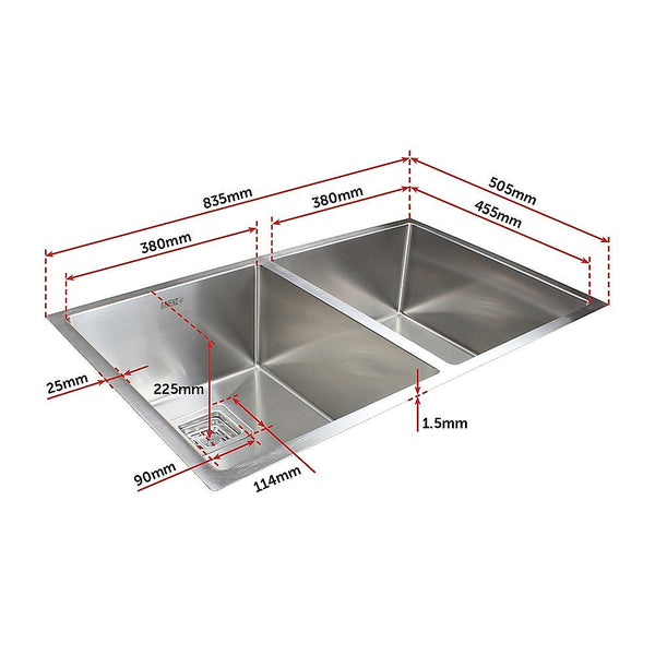 Brienz 835X505mm Handmade 1.5Mm Stainless Steel Undermount / Topmount Kitchen Sink With Square Waste Kitchen Sinks